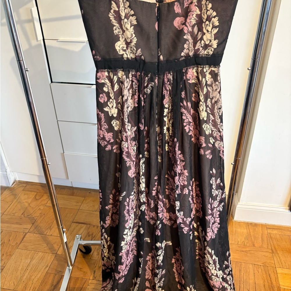 BCBGMaxAzria Black and Pink Floral Maxi Dress